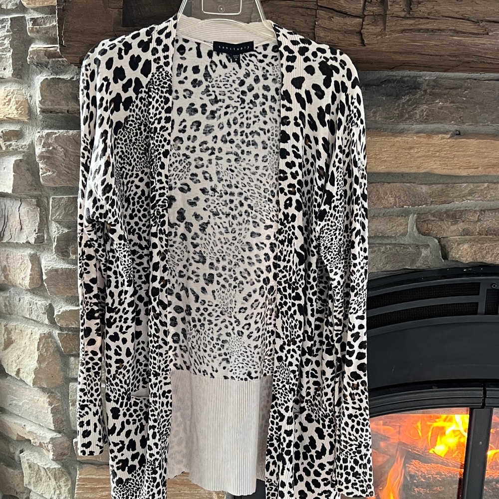 Sanctuary Leopard Print Open Cardigan in Black and Cream